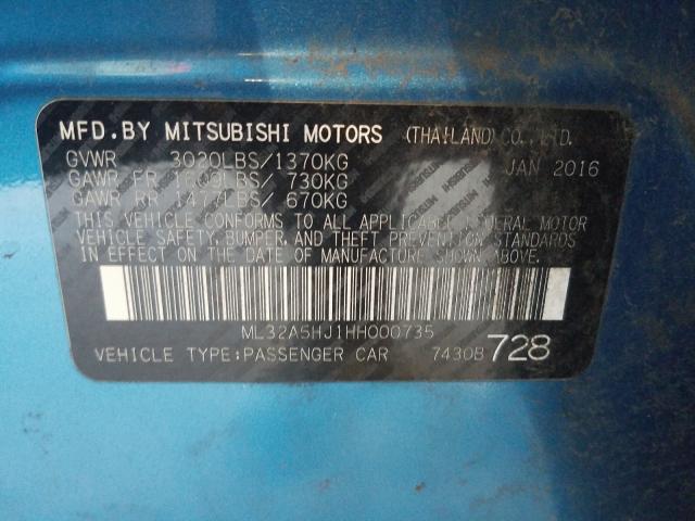 Photo 9 VIN: ML32A5HJ1HH000735 - MITSUBISHI MIRAGE GT 