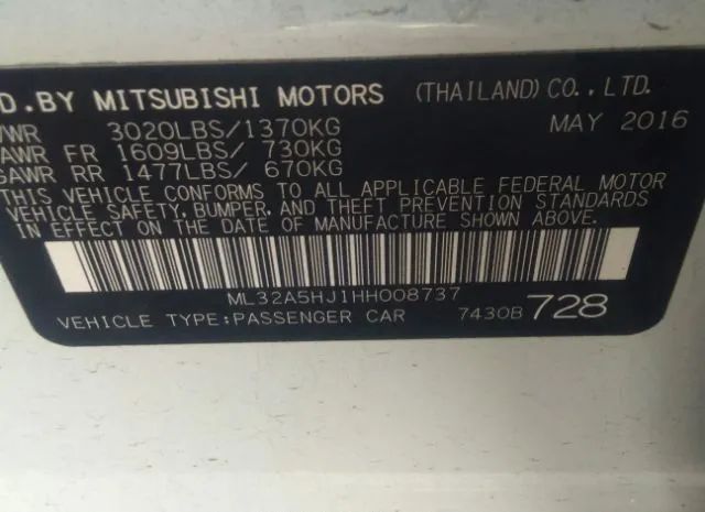 Photo 8 VIN: ML32A5HJ1HH008737 - MITSUBISHI MIRAGE 