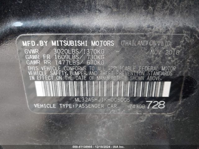 Photo 8 VIN: ML32A5HJ1KH005005 - MITSUBISHI MIRAGE 