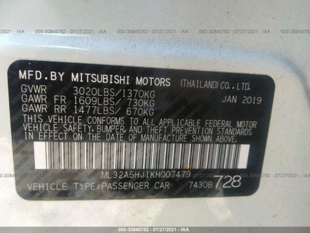 Photo 8 VIN: ML32A5HJ1KH007479 - MITSUBISHI MIRAGE 