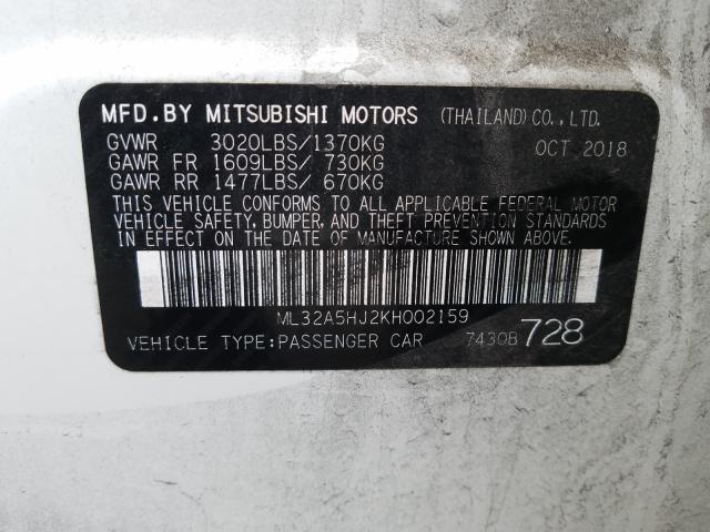 Photo 9 VIN: ML32A5HJ2KH002159 - MITSUBISHI MIRAGE LE 