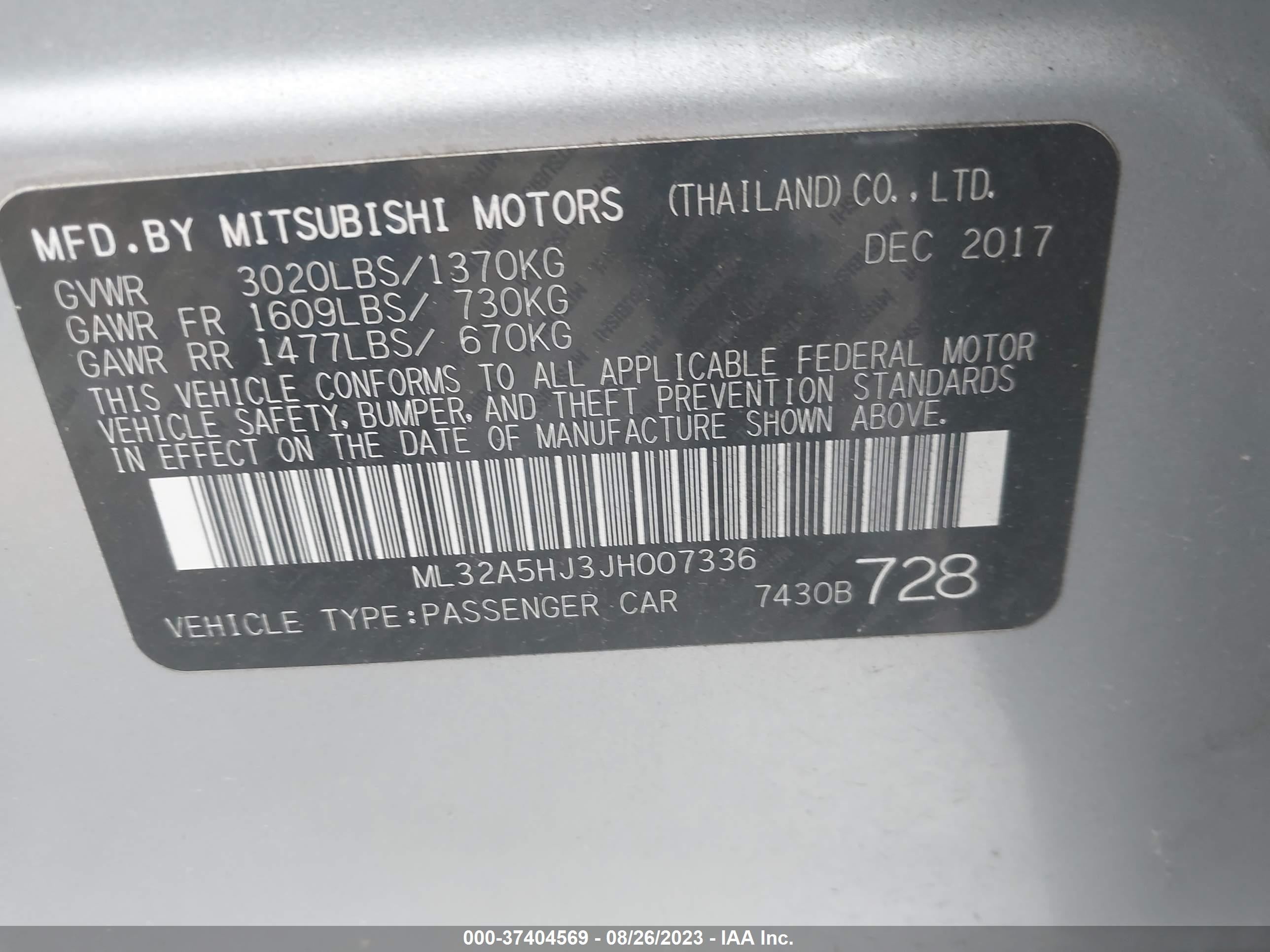 Photo 8 VIN: ML32A5HJ3JH007336 - MITSUBISHI MIRAGE 