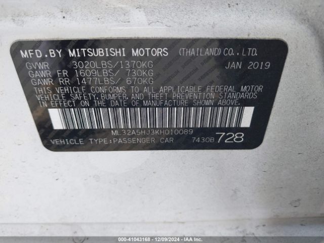 Photo 8 VIN: ML32A5HJ3KH010089 - MITSUBISHI MIRAGE 