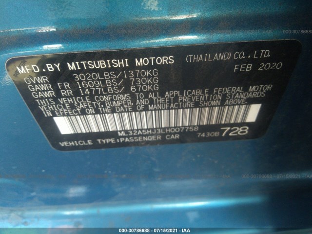 Photo 8 VIN: ML32A5HJ3LH007758 - MITSUBISHI MIRAGE 