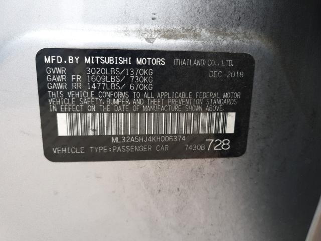 Photo 9 VIN: ML32A5HJ4KH006374 - MITSUBISHI MIRAGE LE 