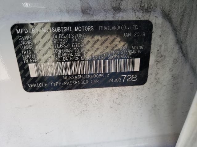 Photo 9 VIN: ML32A5HJ4KH008612 - MITSUBISHI MIRAGE LE 