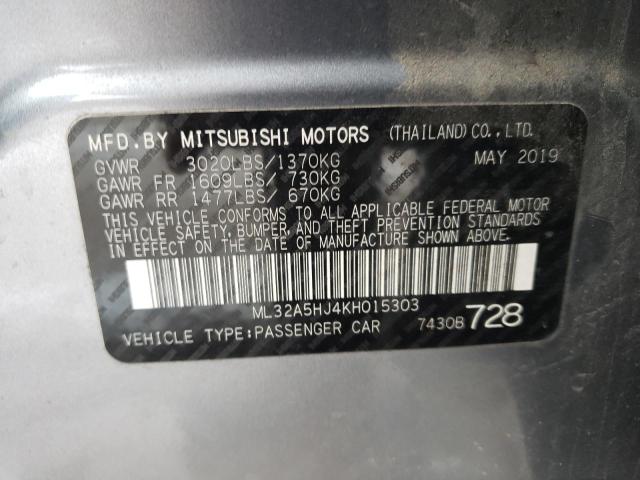 Photo 9 VIN: ML32A5HJ4KH015303 - MITSUBISHI MIRAGE LE 