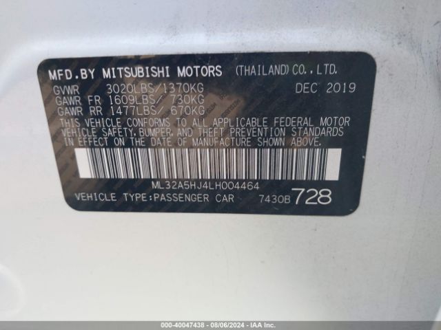 Photo 8 VIN: ML32A5HJ4LH004464 - MITSUBISHI MIRAGE 