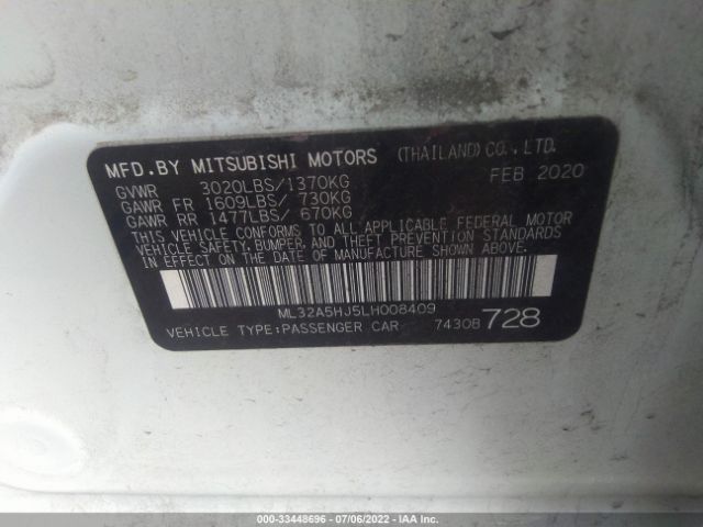 Photo 8 VIN: ML32A5HJ5LH008409 - MITSUBISHI MIRAGE 