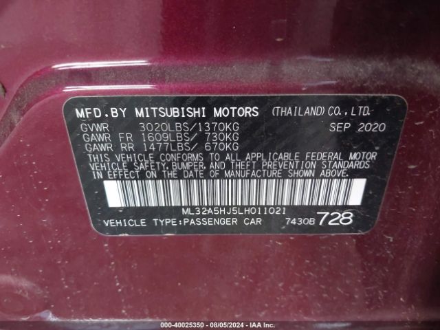 Photo 8 VIN: ML32A5HJ5LH011021 - MITSUBISHI MIRAGE 