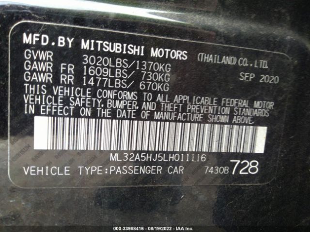 Photo 8 VIN: ML32A5HJ5LH011116 - MITSUBISHI MIRAGE 