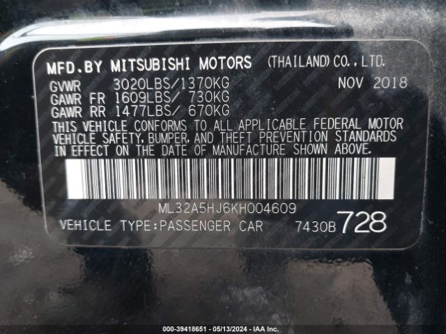 Photo 8 VIN: ML32A5HJ6KH004609 - MITSUBISHI MIRAGE 