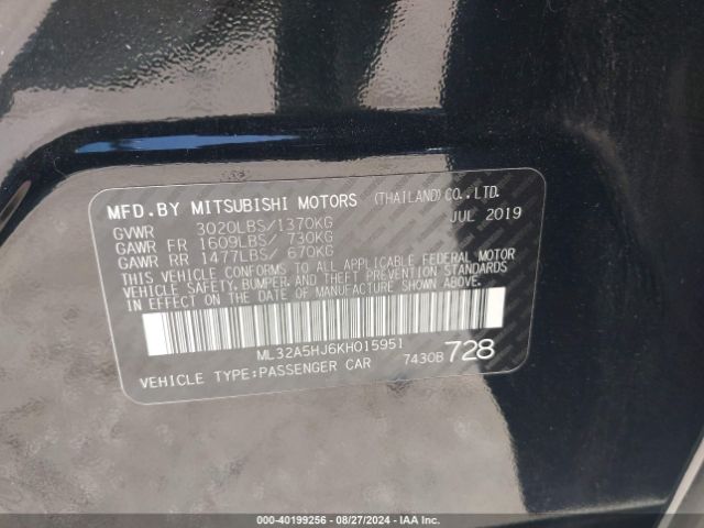 Photo 8 VIN: ML32A5HJ6KH015951 - MITSUBISHI MIRAGE 