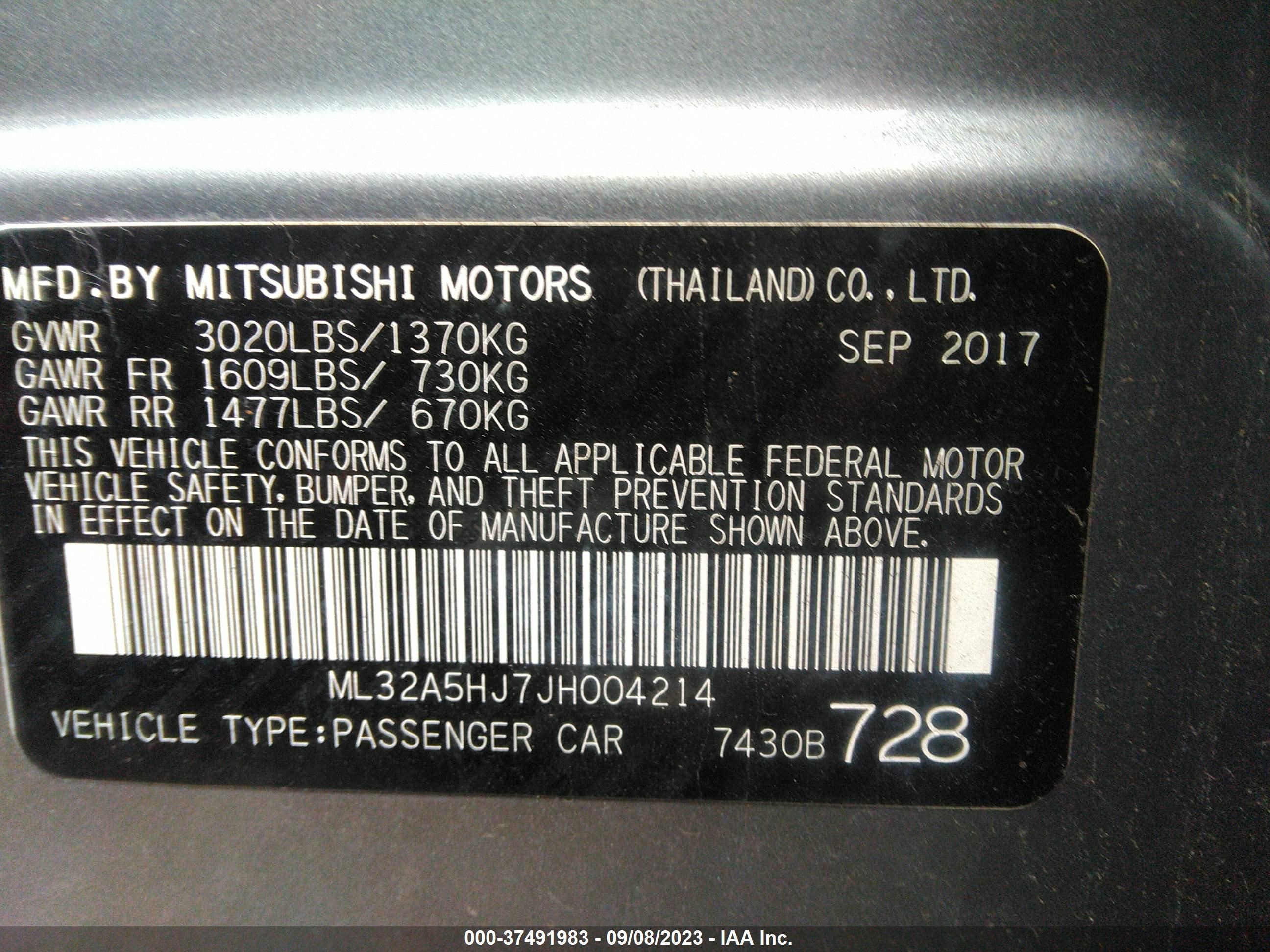 Photo 8 VIN: ML32A5HJ7JH004214 - MITSUBISHI MIRAGE 