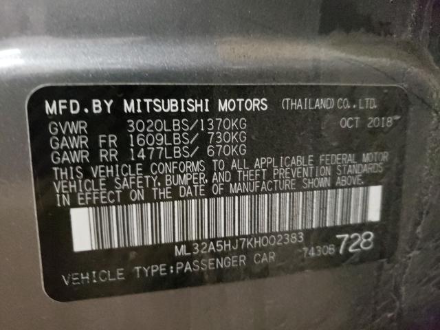 Photo 9 VIN: ML32A5HJ7KH002383 - MITSUBISHI MIRAGE LE 