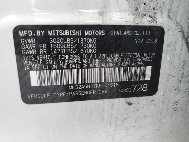 Photo 9 VIN: ML32A5HJ7KH004618 - MITSUBISHI MIRAGE LE 