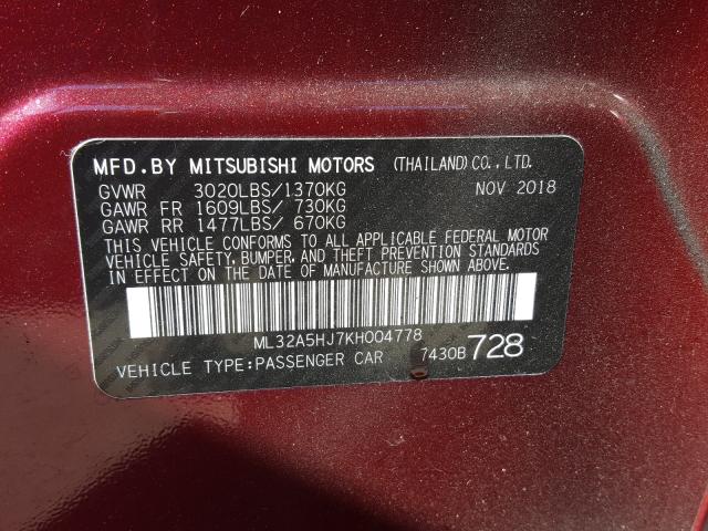 Photo 9 VIN: ML32A5HJ7KH004778 - MITSUBISHI MIRAGE LE 