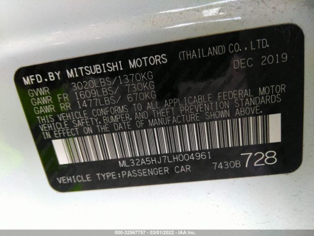 Photo 8 VIN: ML32A5HJ7LH004961 - MITSUBISHI MIRAGE 