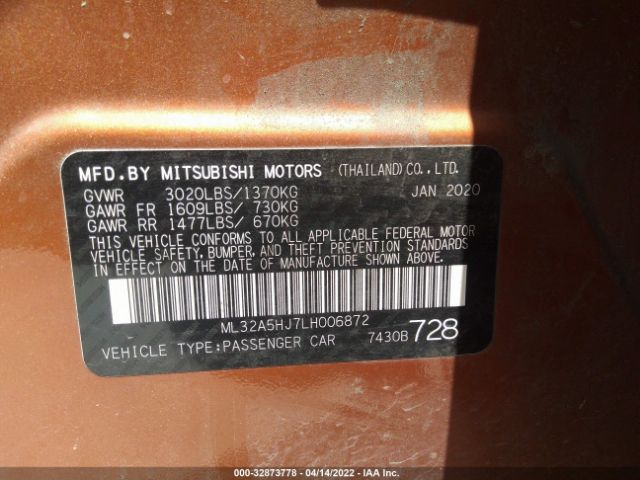 Photo 8 VIN: ML32A5HJ7LH006872 - MITSUBISHI MIRAGE 