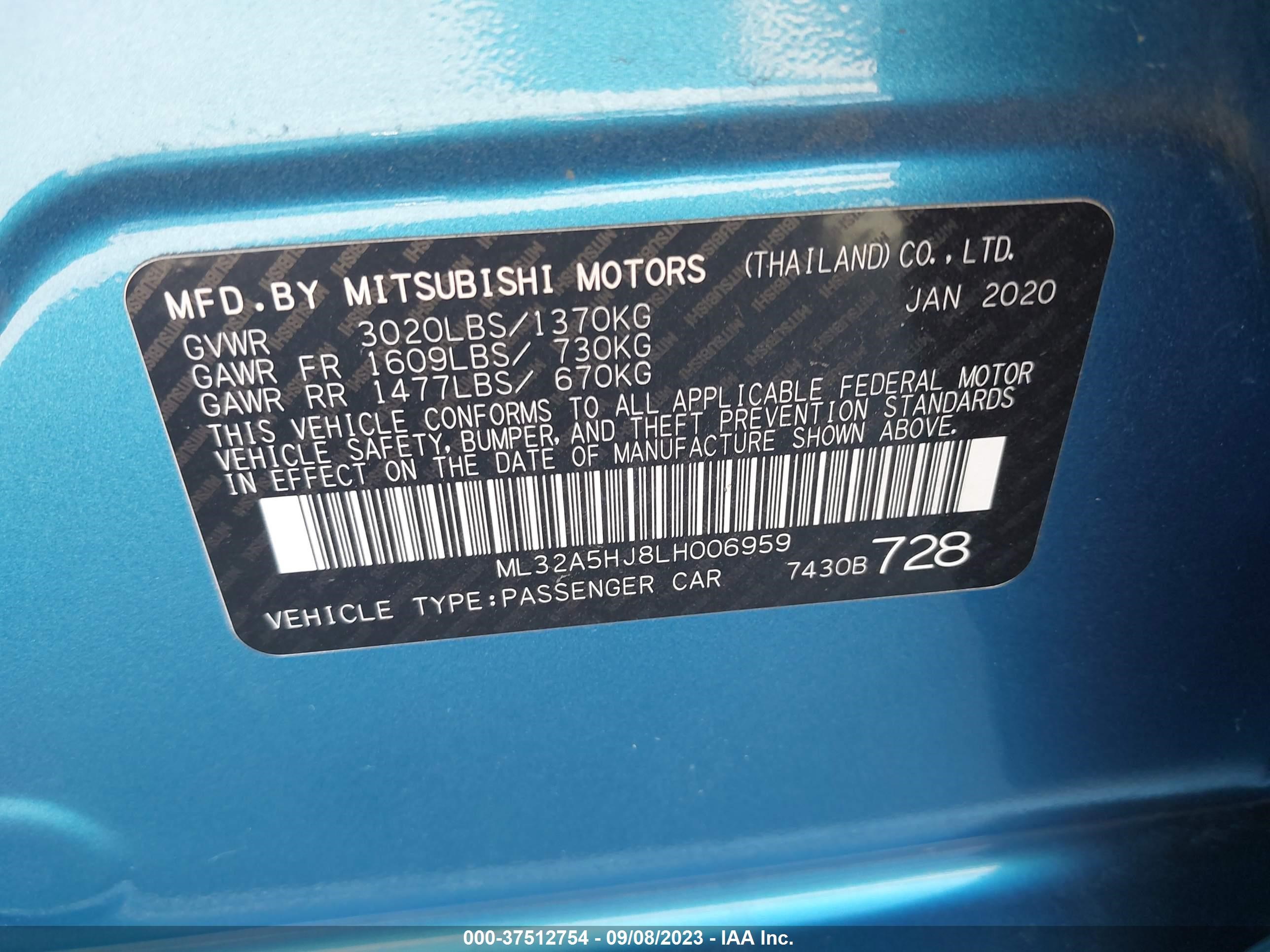 Photo 8 VIN: ML32A5HJ8LH006959 - MITSUBISHI MIRAGE 