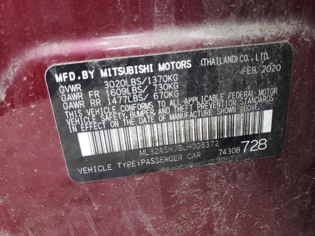 Photo 9 VIN: ML32A5HJ8LH008372 - MITSUBISHI MIRAGE LE 