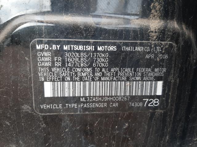 Photo 9 VIN: ML32A5HJ9HH008257 - MITSUBISHI MIRAGE GT 