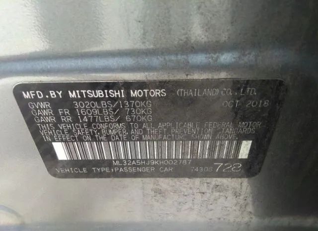 Photo 8 VIN: ML32A5HJ9KH002787 - MITSUBISHI MIRAGE 