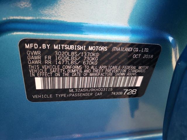 Photo 9 VIN: ML32A5HJ9KH003115 - MITSUBISHI MIRAGE LE 