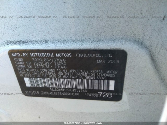 Photo 8 VIN: ML32A5HJ9KH011246 - MITSUBISHI MIRAGE 