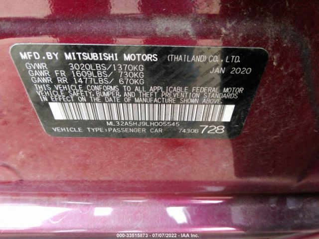 Photo 8 VIN: ML32A5HJ9LH005545 - MITSUBISHI MIRAGE 