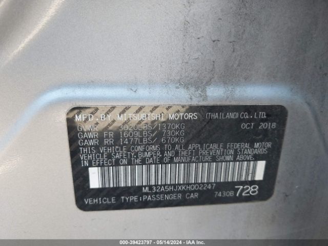 Photo 8 VIN: ML32A5HJXKH002247 - MITSUBISHI MIRAGE 