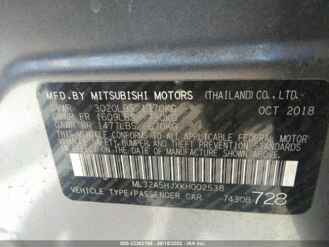 Photo 8 VIN: ML32A5HJXKH002538 - MITSUBISHI MIRAGE 