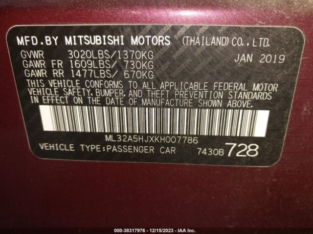 Photo 8 VIN: ML32A5HJXKH007786 - MITSUBISHI MIRAGE 