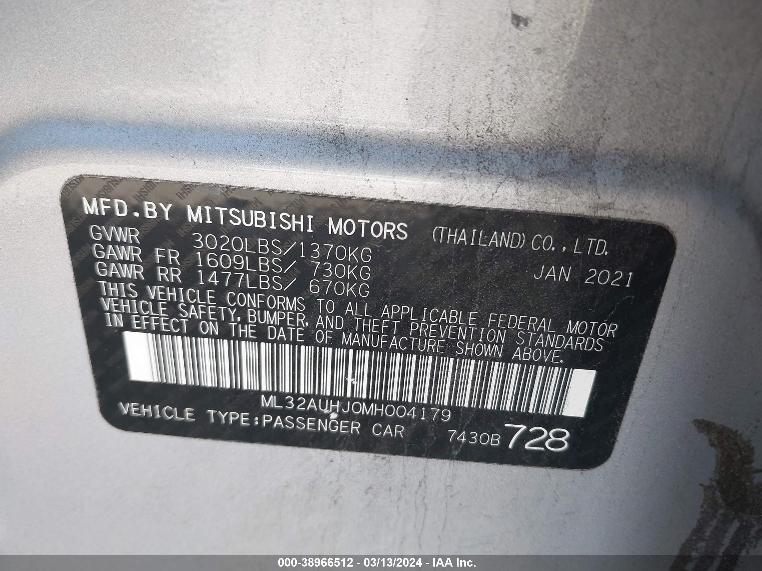 Photo 8 VIN: ML32AUHJ0MH004179 - MITSUBISHI MIRAGE 