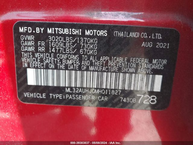 Photo 8 VIN: ML32AUHJ0MH011827 - MITSUBISHI MIRAGE 