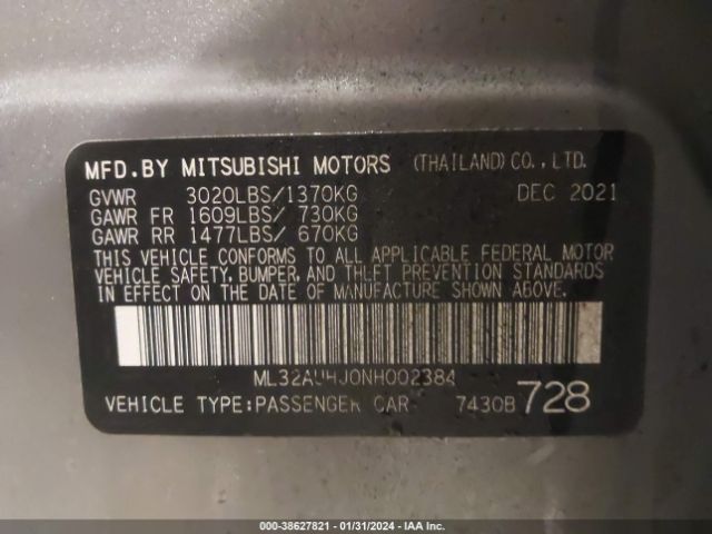 Photo 8 VIN: ML32AUHJ0NH002384 - MITSUBISHI MIRAGE 