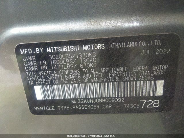 Photo 8 VIN: ML32AUHJ0NH009092 - MITSUBISHI MIRAGE 