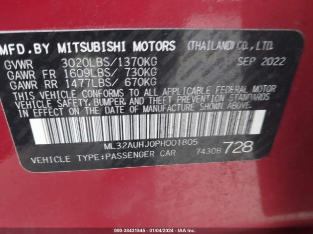 Photo 8 VIN: ML32AUHJ0PH001805 - MITSUBISHI MIRAGE 