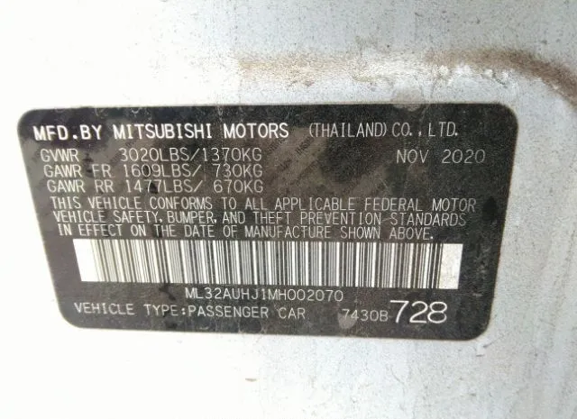 Photo 8 VIN: ML32AUHJ1MH002070 - MITSUBISHI MIRAGE 