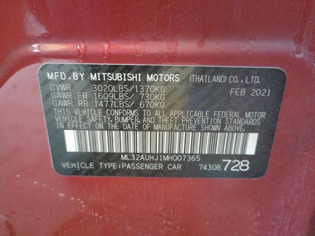 Photo 9 VIN: ML32AUHJ1MH007365 - MITSUBISHI MIRAGE ES 