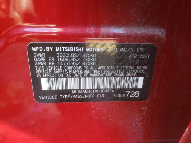 Photo 9 VIN: ML32AUHJ1MH008824 - MITSUBISHI MIRAGE ES 