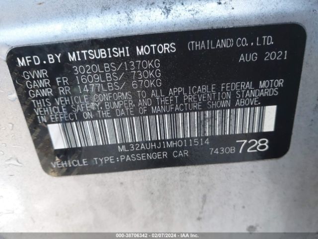 Photo 8 VIN: ML32AUHJ1MH011514 - MITSUBISHI MIRAGE 