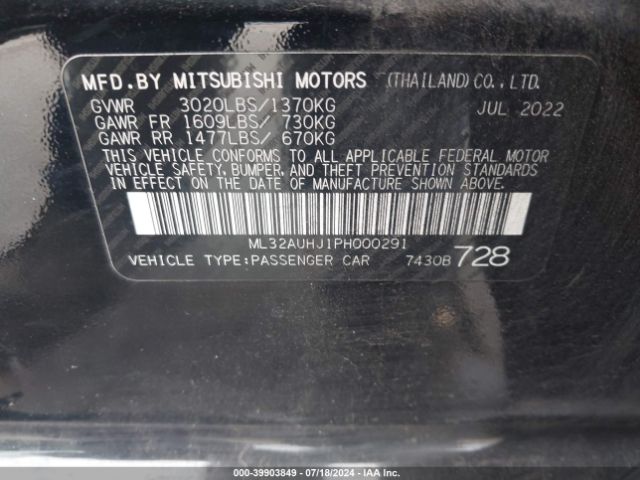 Photo 8 VIN: ML32AUHJ1PH000291 - MITSUBISHI MIRAGE 