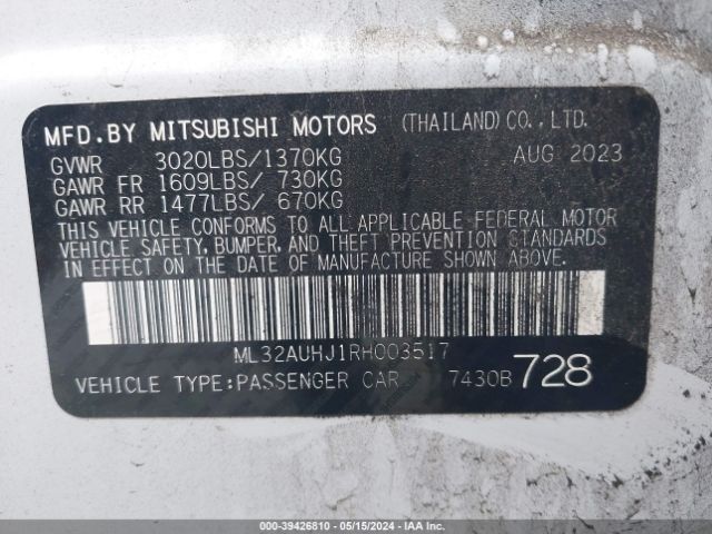 Photo 8 VIN: ML32AUHJ1RH003517 - MITSUBISHI MIRAGE 