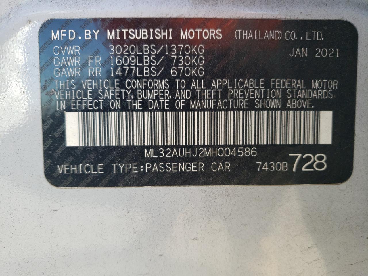 Photo 11 VIN: ML32AUHJ2MH004586 - MITSUBISHI MIRAGE 