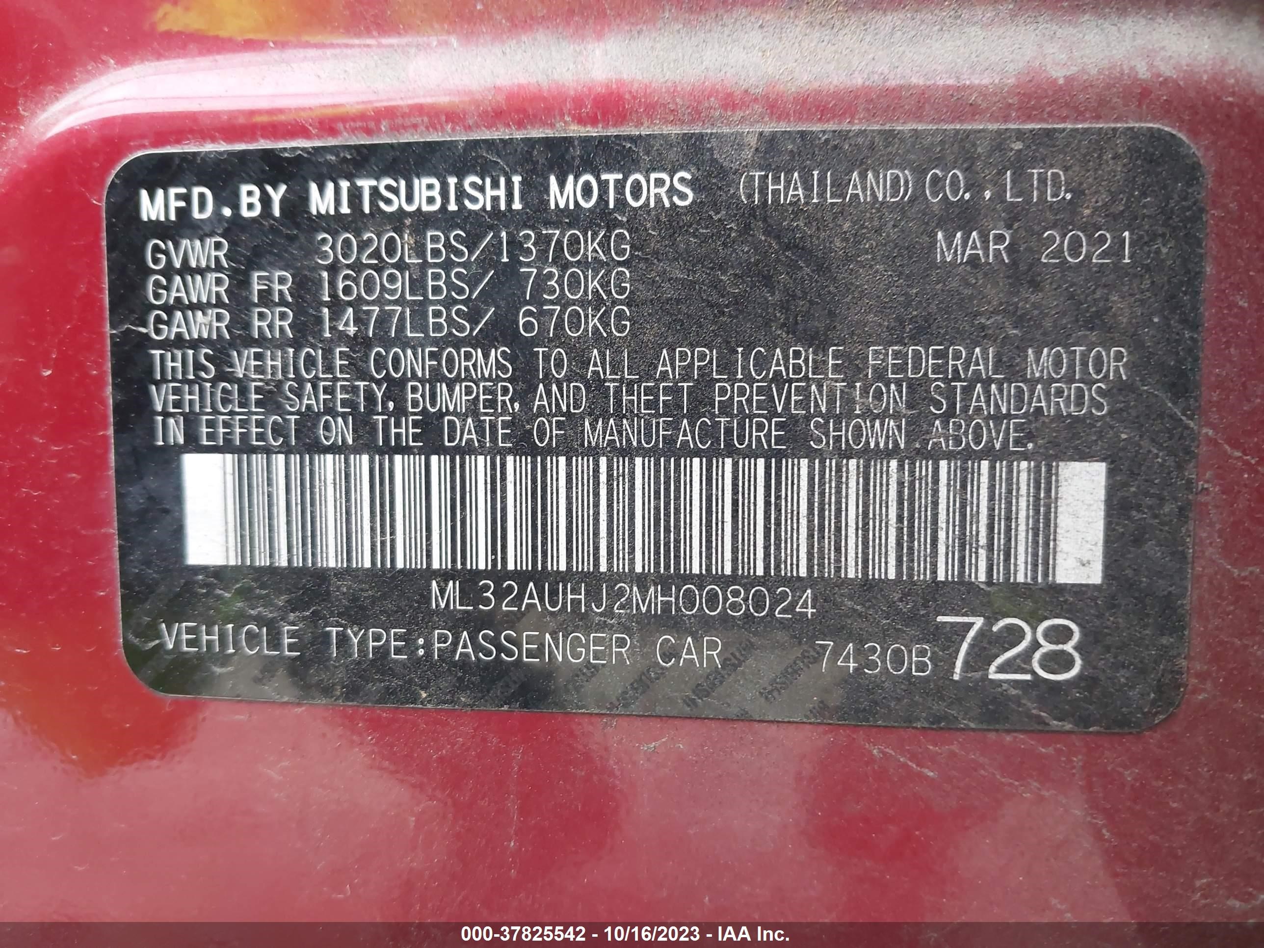 Photo 8 VIN: ML32AUHJ2MH008024 - MITSUBISHI MIRAGE 