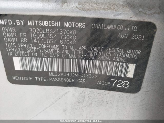 Photo 8 VIN: ML32AUHJ2MH013322 - MITSUBISHI MIRAGE 