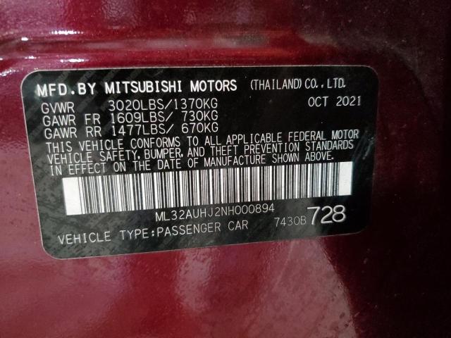 Photo 11 VIN: ML32AUHJ2NH000894 - MITSUBISHI MIRAGE ES 