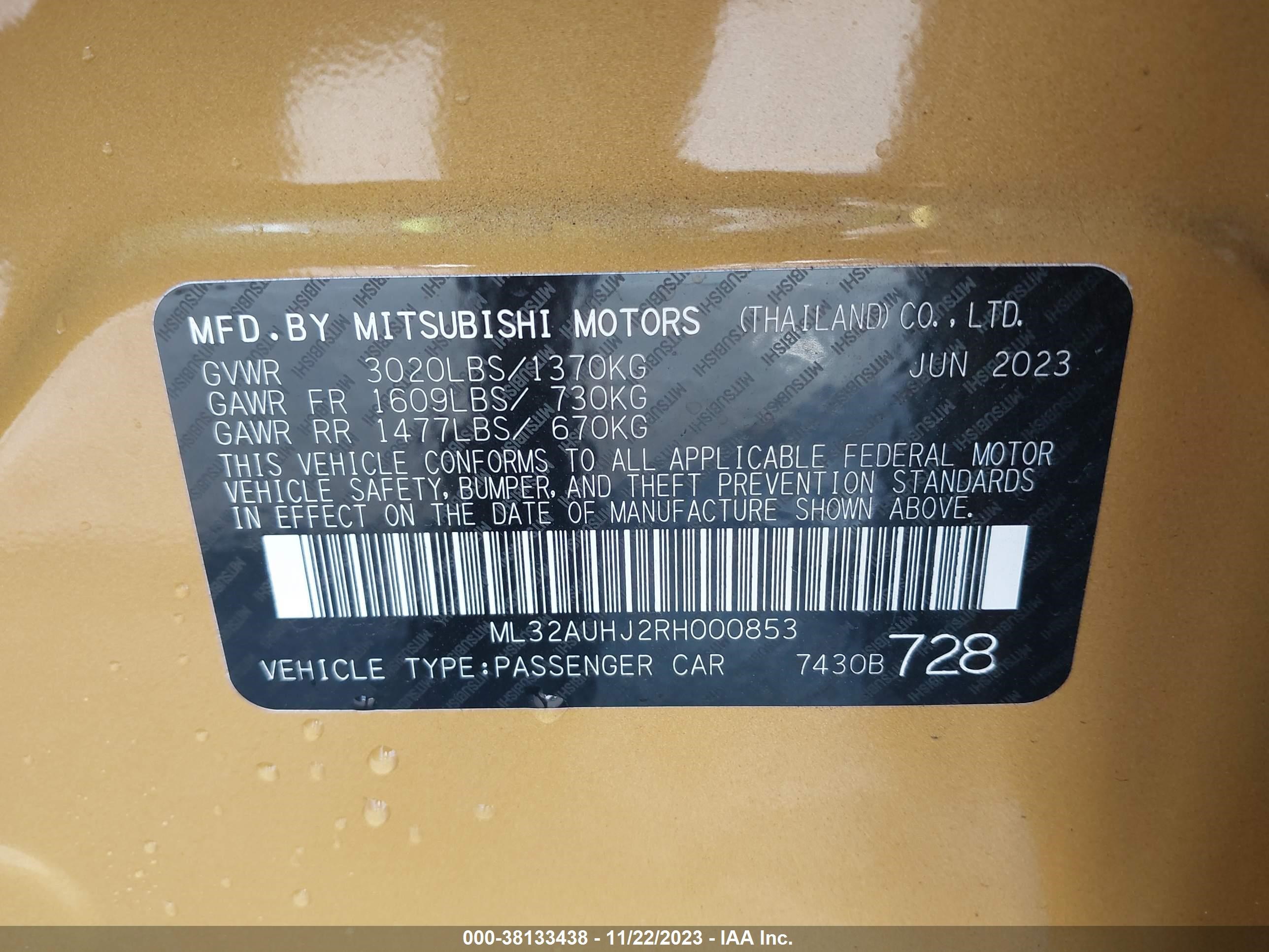 Photo 8 VIN: ML32AUHJ2RH000853 - MITSUBISHI MIRAGE 