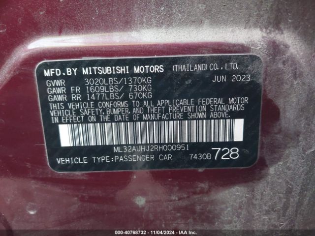 Photo 8 VIN: ML32AUHJ2RH000951 - MITSUBISHI MIRAGE 